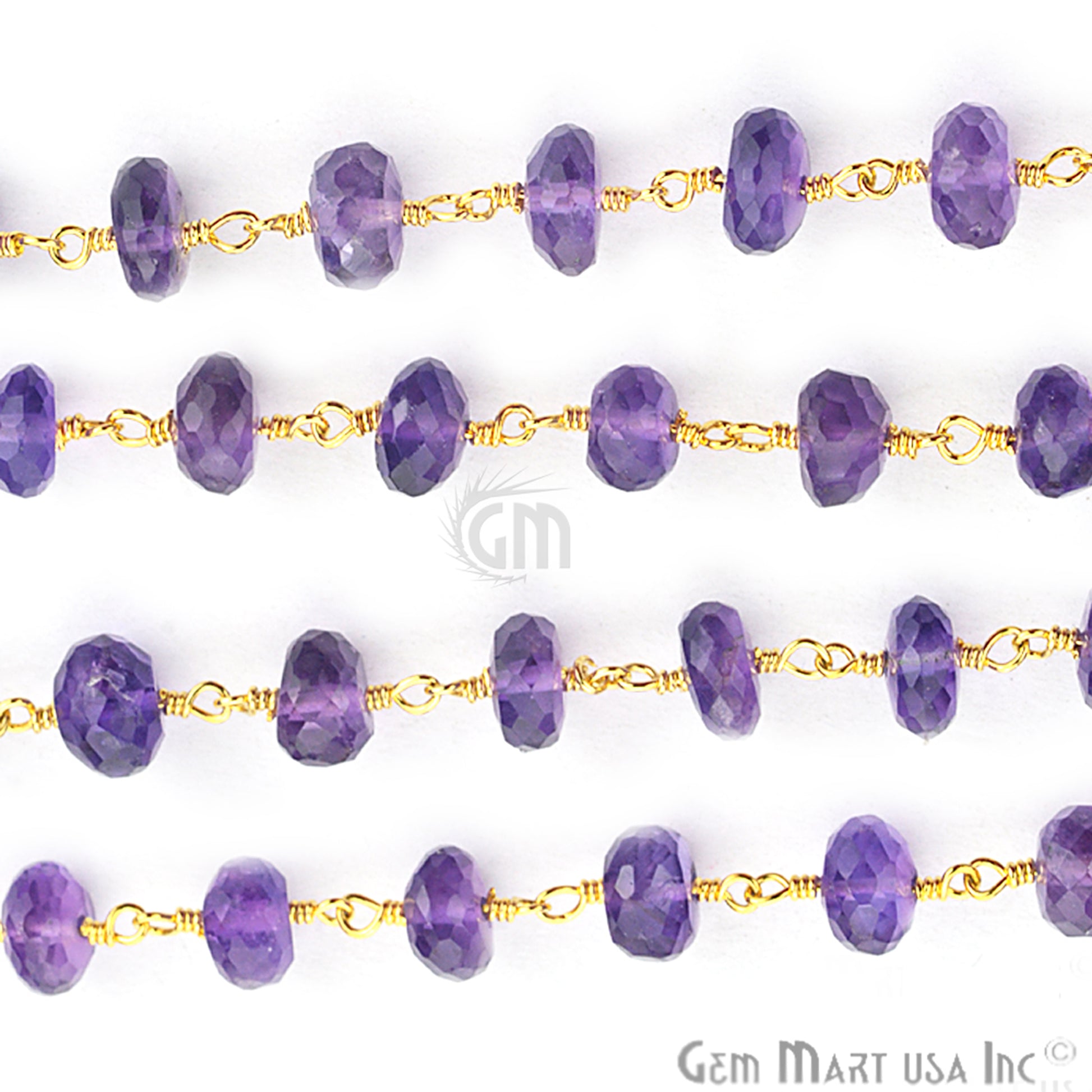 Amethyst Beads Gold Plated Wire Wrapped Rosary Chain - GemMartUSA (762761183279)