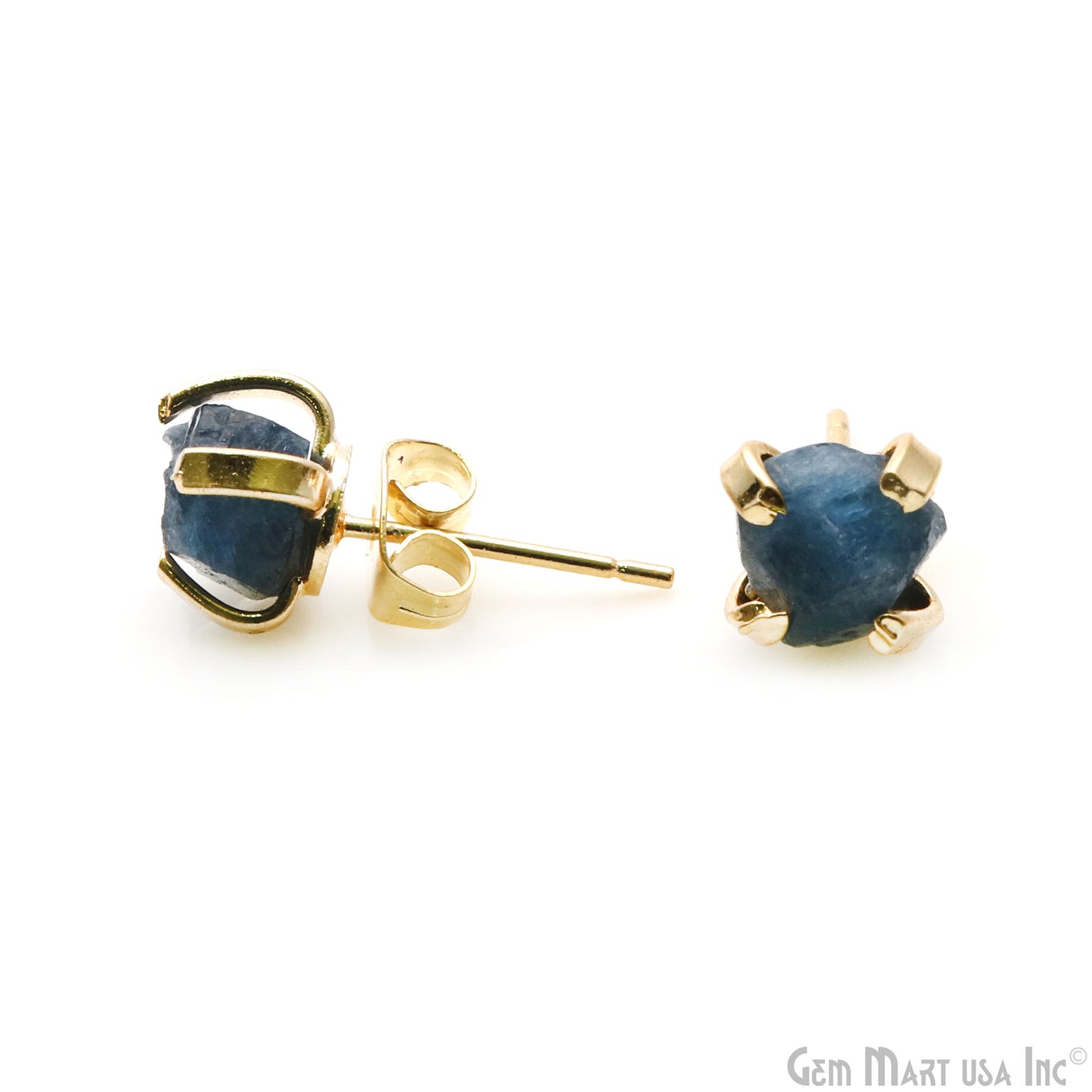 Natural Rough Gemstone 9x7mm Gold Electroplated Prong Setting Stud Earring