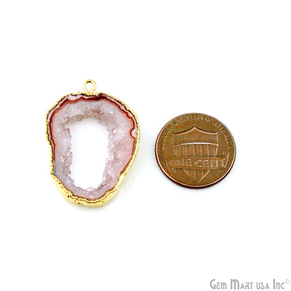 Agate Slice 31x21mm Organic  Gold Electroplated Gemstone Earring Connector 1 Pair