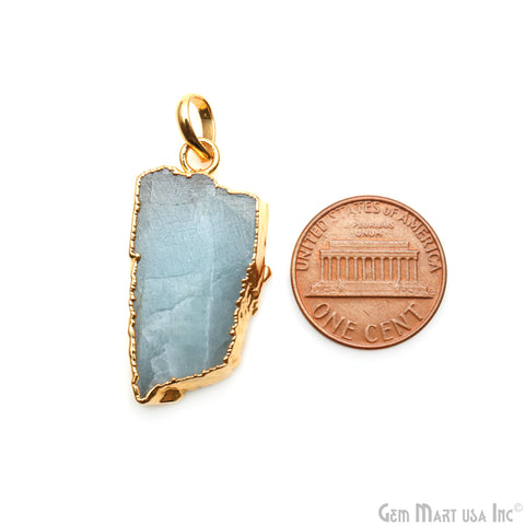 Aquamarine Free Form shape 33x16mm Gold Electroplated Gemstone Single Bail Pendant