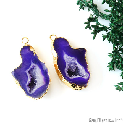 Geode Druzy 22x41mm Organic Gold Electroplated Single Bail Gemstone Earring Connector 1 Pair