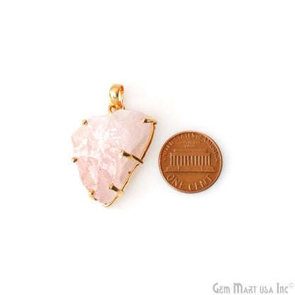Natural Morganite Organic 29x21mm Gold Plated Prong Setting Single Bail Gemstone Pendant