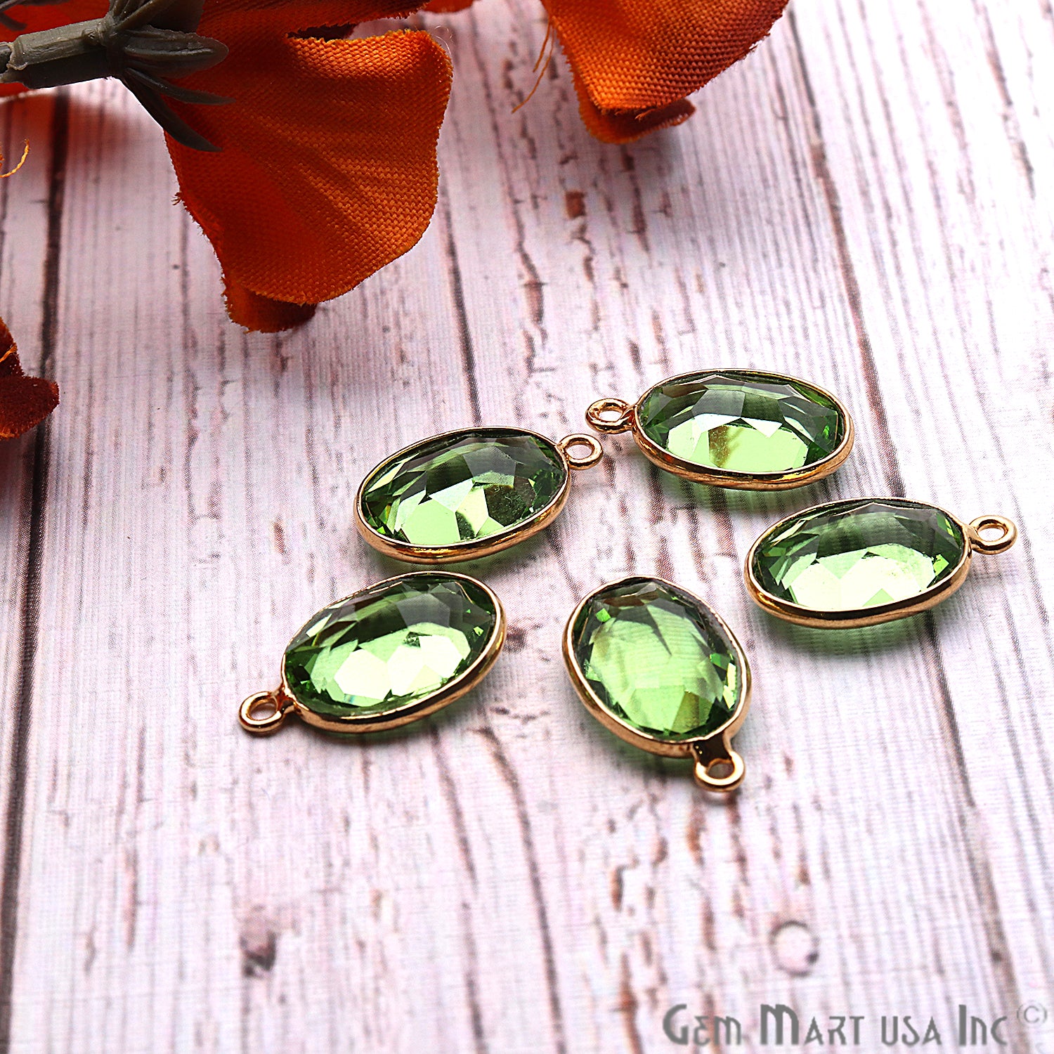 Peridot Gemstone 10x14mm Oval Shape Gold Plated Bezel Connector - GemMartUSA