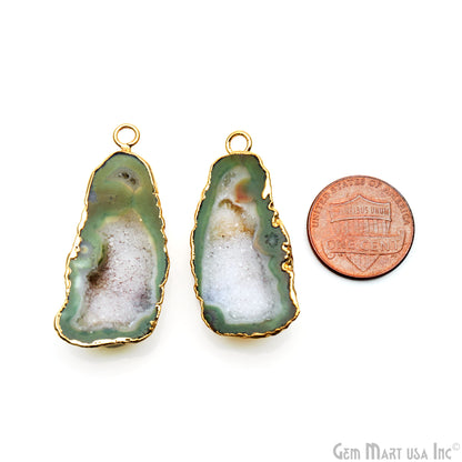 Geode Druzy 41x17mm Organic Gold Electroplated Single Bail Gemstone Earring Connector 1 Pair