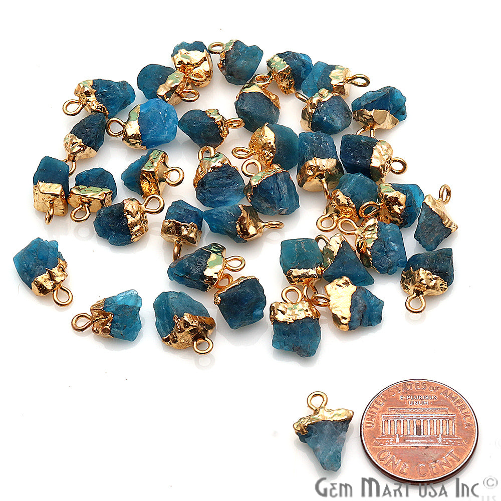 Rough Neon Apatite Gemstone 12x7mm Organic Gold Edged Connector - GemMartUSA