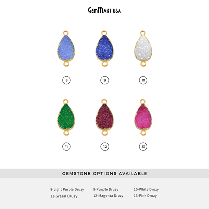 Druzy Gold Electroplated 8x12mm Pears Double Bail Gemstone Connector