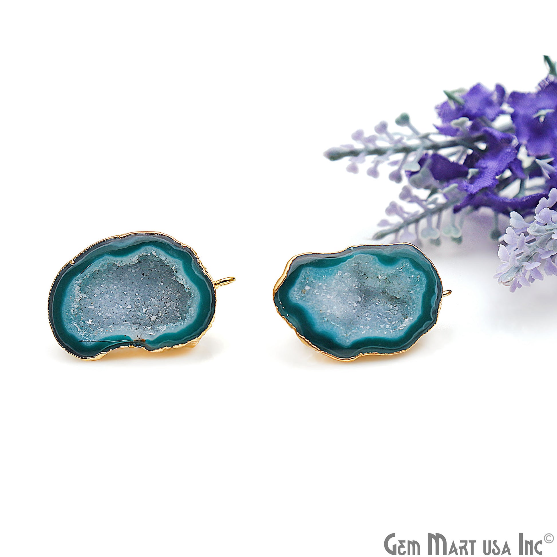 DIY Agate Slice Geode Druzy 33x20mm Gold Electroplated Loop Connector Studs Earrings - GemMartUSA