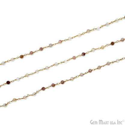 Copper Rutile Faceted 2.5-3mm Gold Plated Beaded Wire Wrapped Rosary Chain