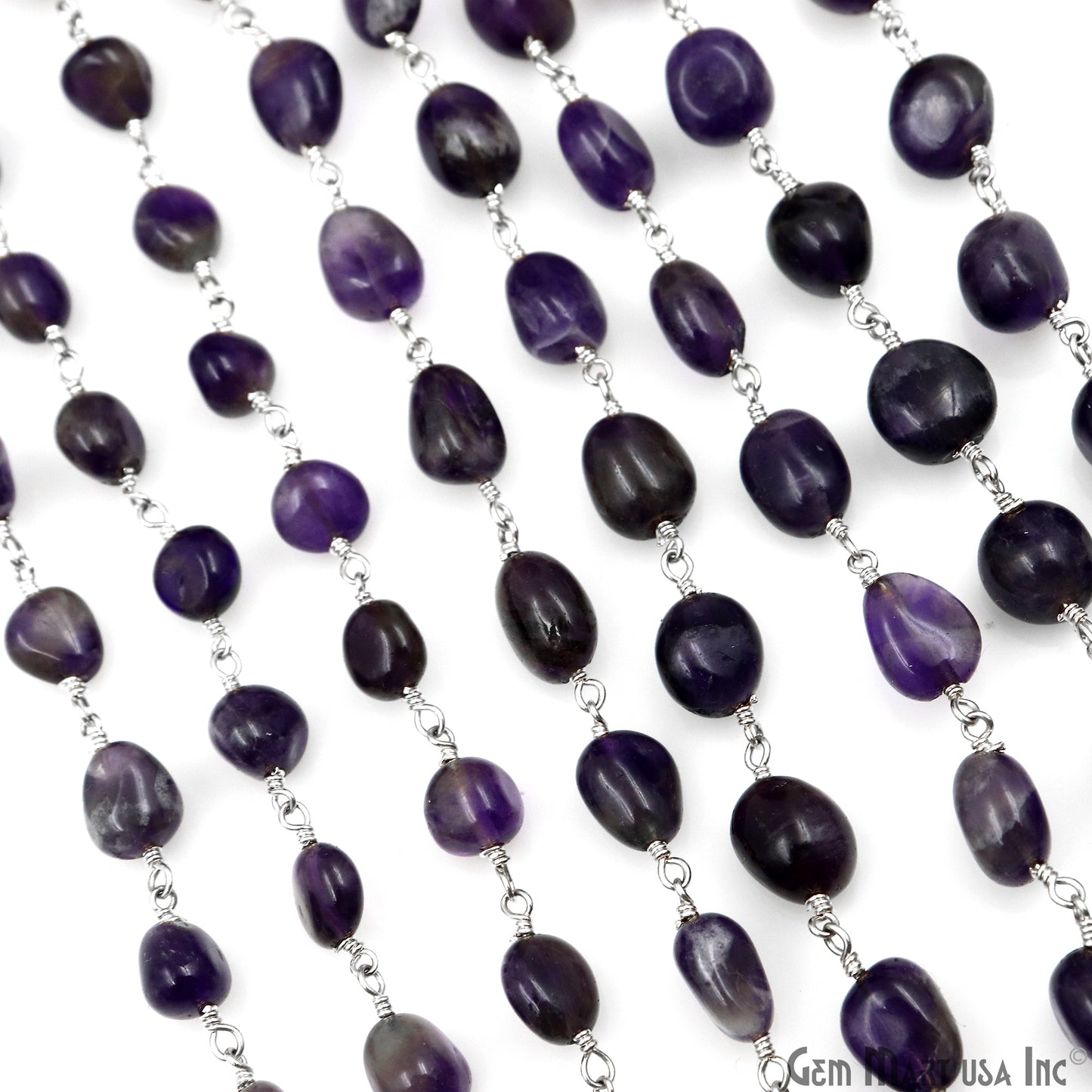 Amethyst Tumble Beads 8x5mm Silver Plated Gemstone Rosary Chain