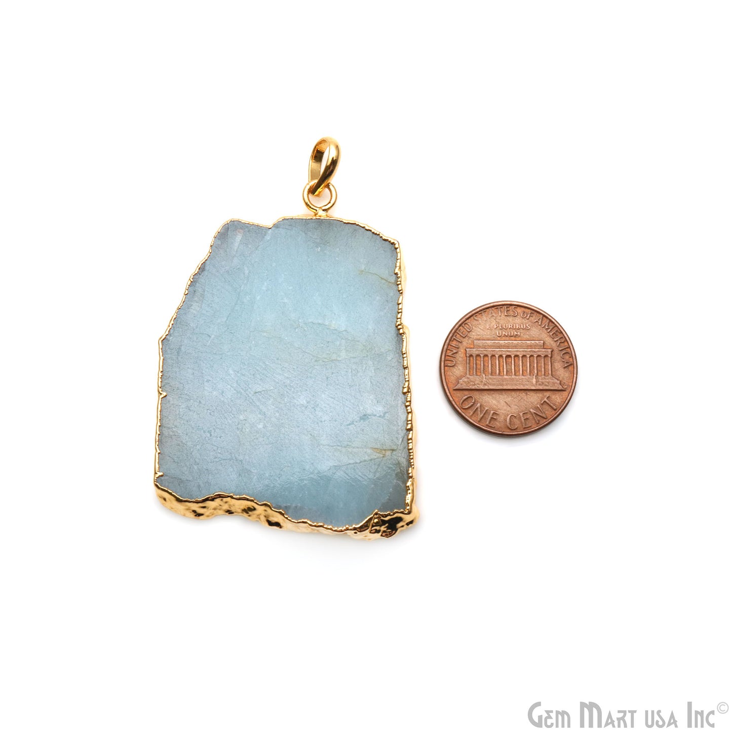 Aquamarine Free Form shape 49x35mm Gold Electroplated Gemstone Single Bail Pendant