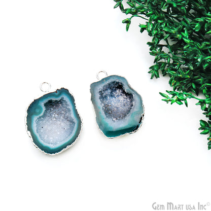 Geode Druzy 30x22mm Organic Silver Electroplated Single Bail Gemstone Earring Connector 1 Pair