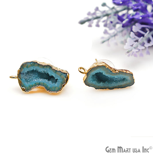 DIY Agate Slice Geode Druzy 14x28mm Gold Electroplated Loop Connector Studs Earrings - GemMartUSA