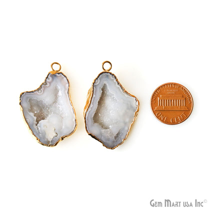 Geode Druzy 39x23mm Organic Gold Electroplated Single Bail Gemstone Earring Connector 1 Pair