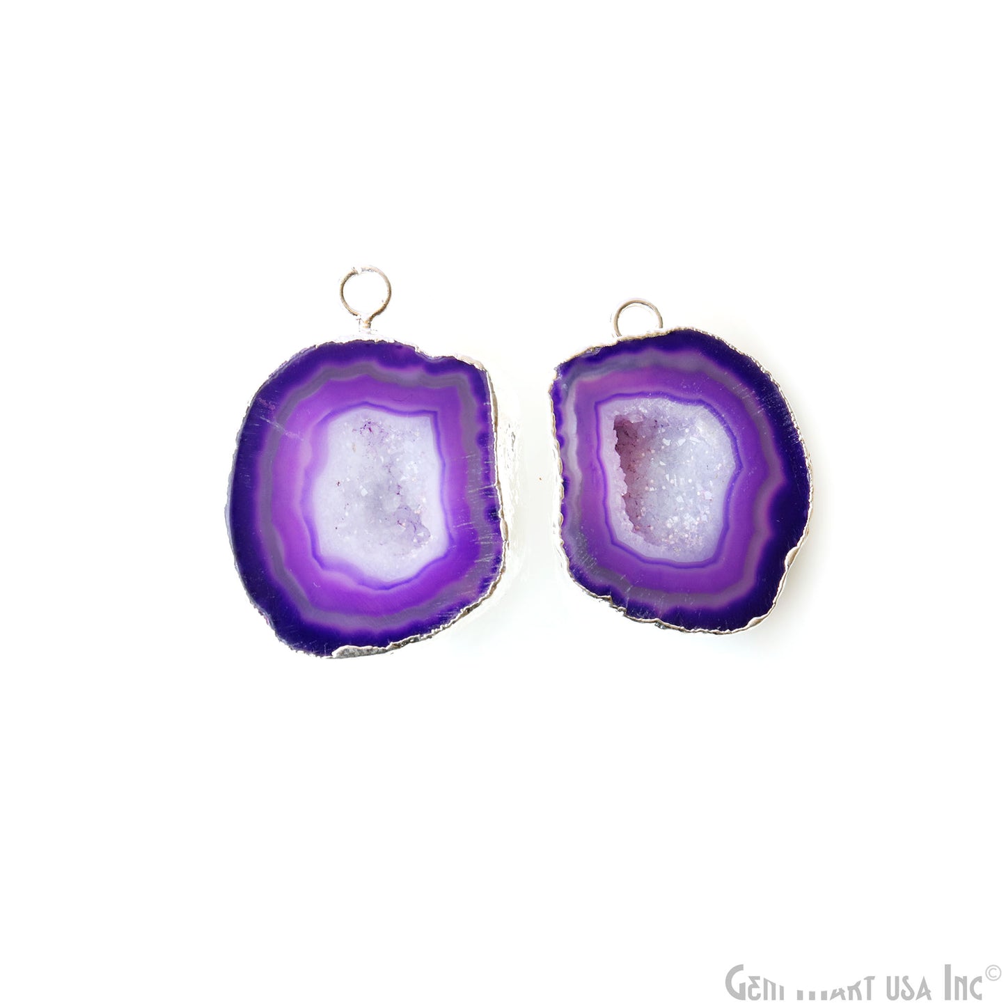 Geode Druzy 22x30mm Organic Silver Electroplated Single Bail Gemstone Earring Connector 1 Pair