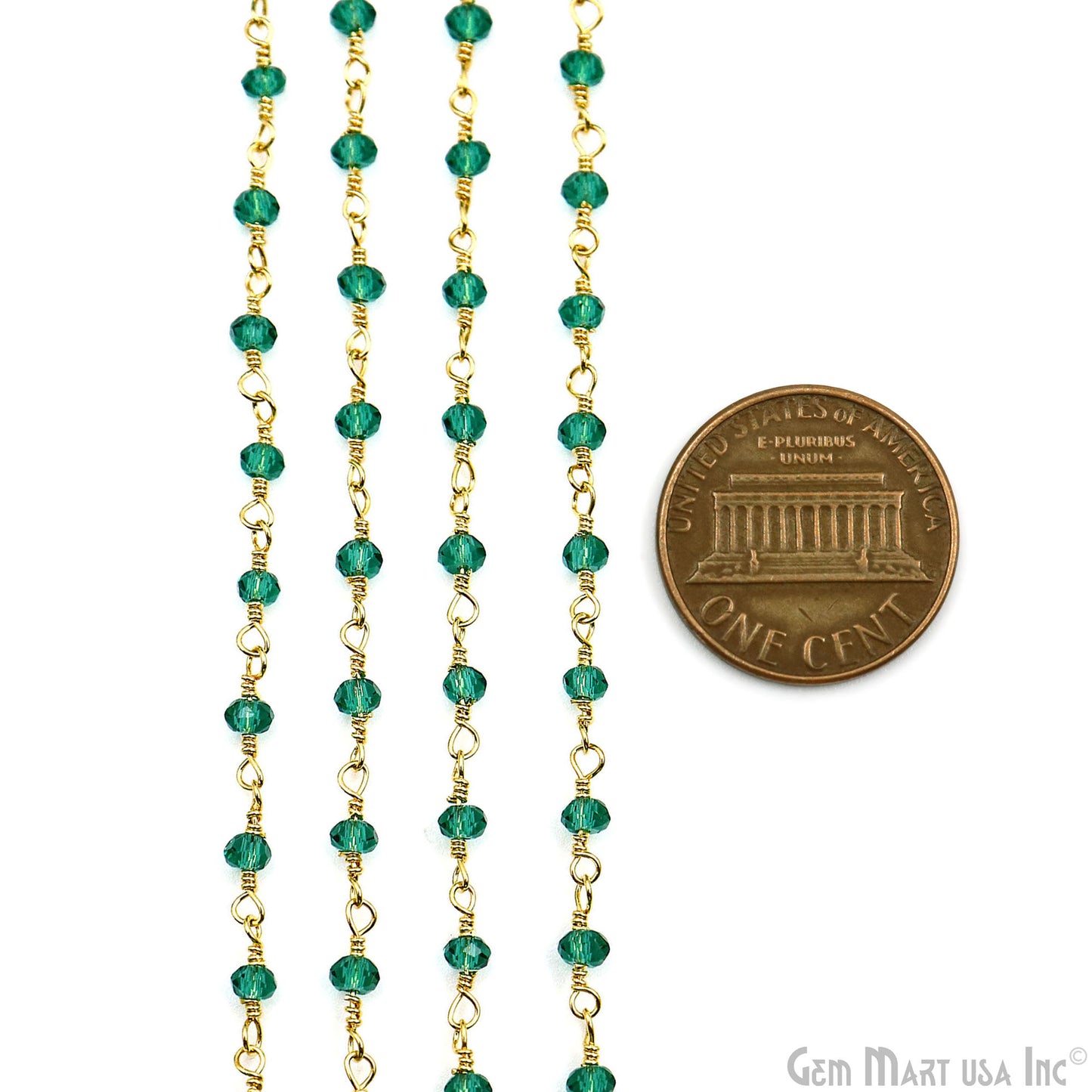 Green Cubic Zirconia Faceted Beads 2.5-3mm Gold Plated Gemstone Rosary Chain