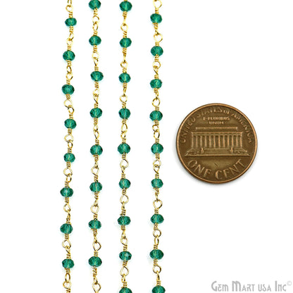 Green Cubic Zirconia Faceted Beads 2.5-3mm Gold Plated Gemstone Rosary Chain
