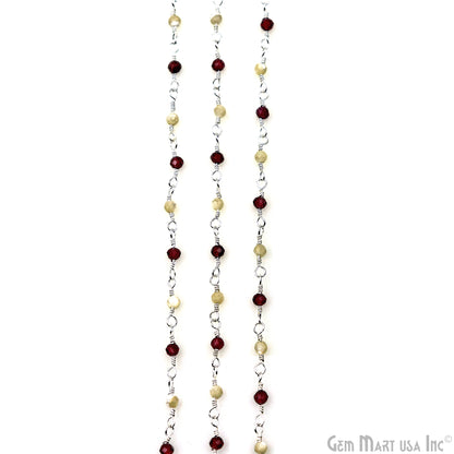 Rhodolite & Mother Of Pearl Silver Plated Wire Wrapped Gemstone Beads Rosary Chain