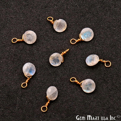 Rainbow Moonstone 6mm Round Single Bail Gold Wire Wrapped Gemstone Connector - GemMartUSA