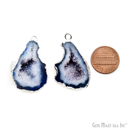 Geode Druzy 26x38mm Organic Silver Electroplated Single Bail Gemstone Earring Connector 1 Pair