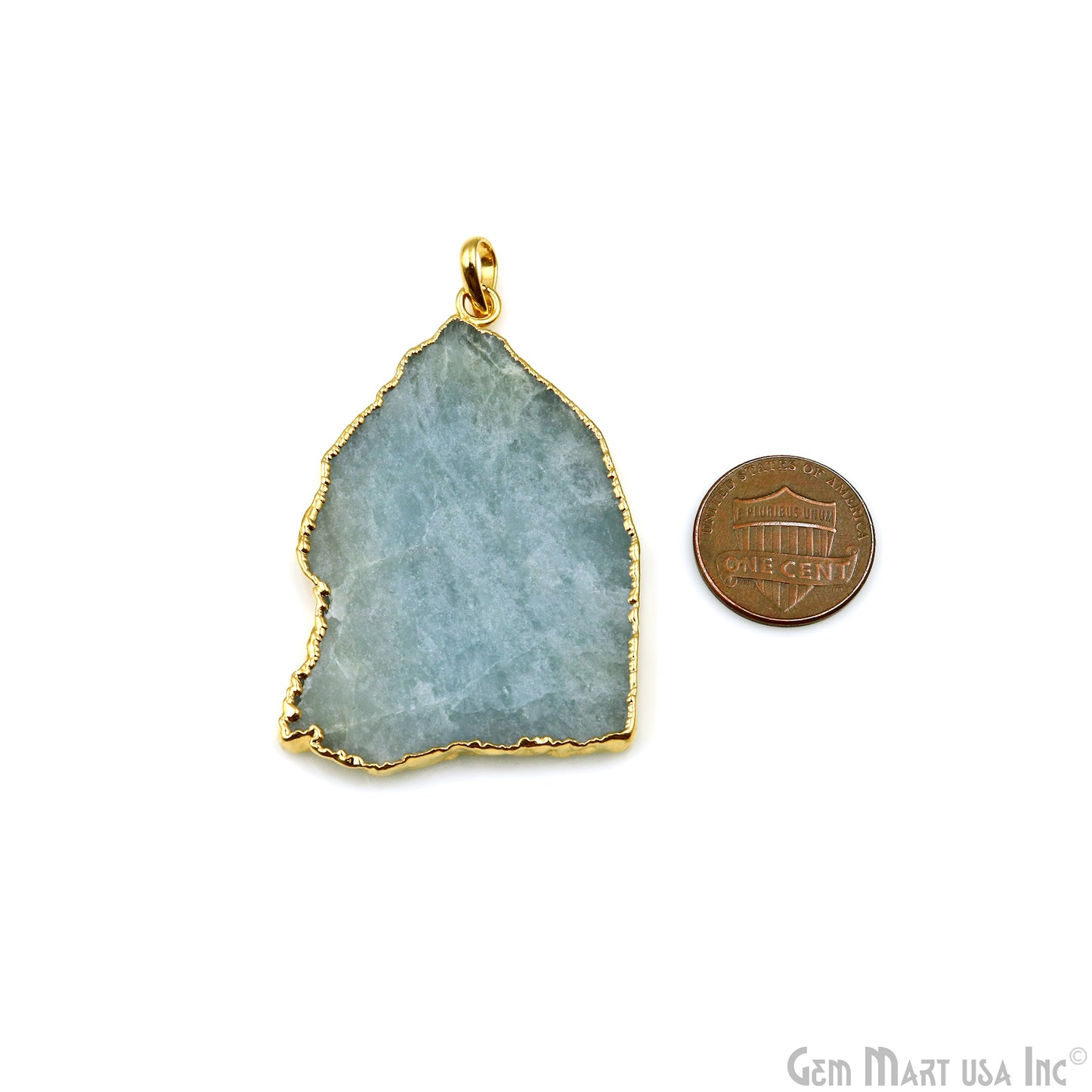 Aquamarine Free Form shape 53x36mm Gold Electroplated Gemstone Single Bail Pendant