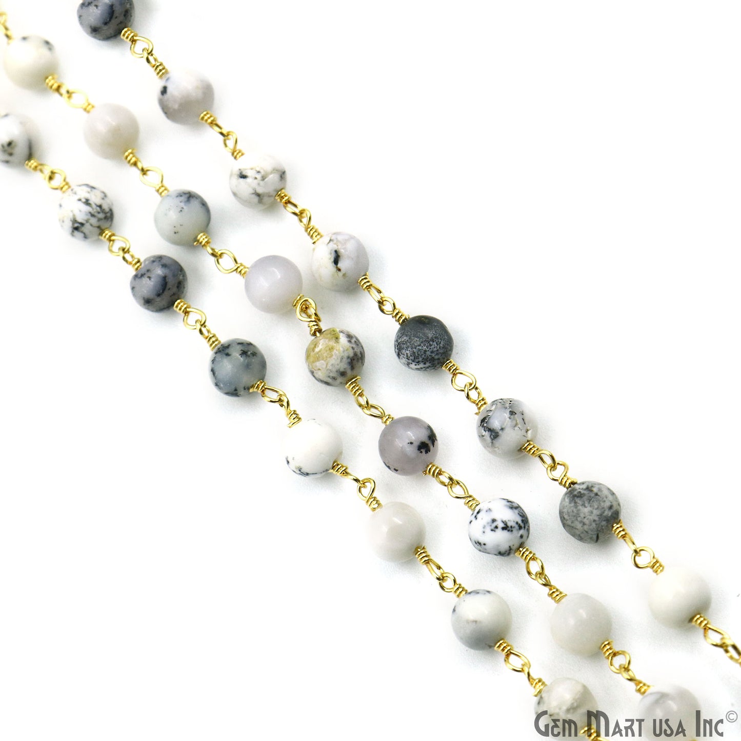 Dendrite Opal Smooth Beads 5-6mm Gold Plated Gemstone Rosary Chain