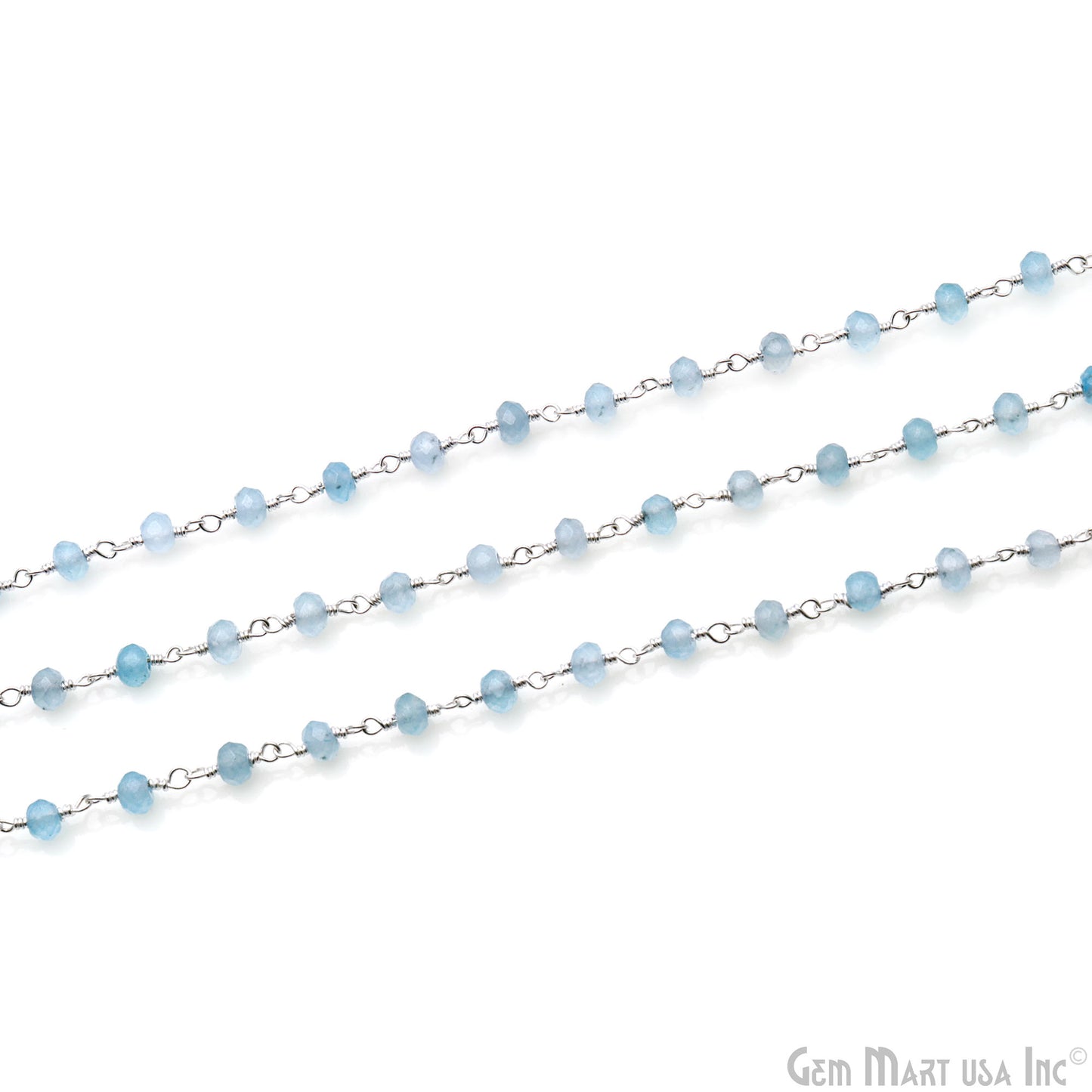 Light Blue Jade 4mm Faceted Beads Silver Wire Wrapped Rosary