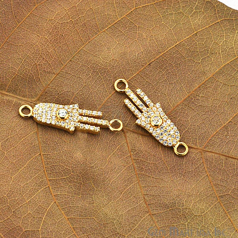 Cubic Zircon Pave 'Hamsa' Gold Vermeil Charm For Bracelet & Pendants - GemMartUSA