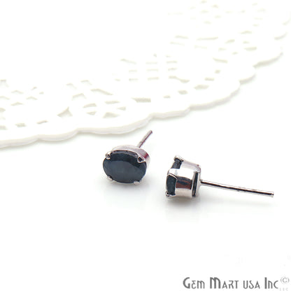 Black Sapphire 5x7mm Sterling Silver Prong Setting Oval Shape Stud Earring - GemMartUSA