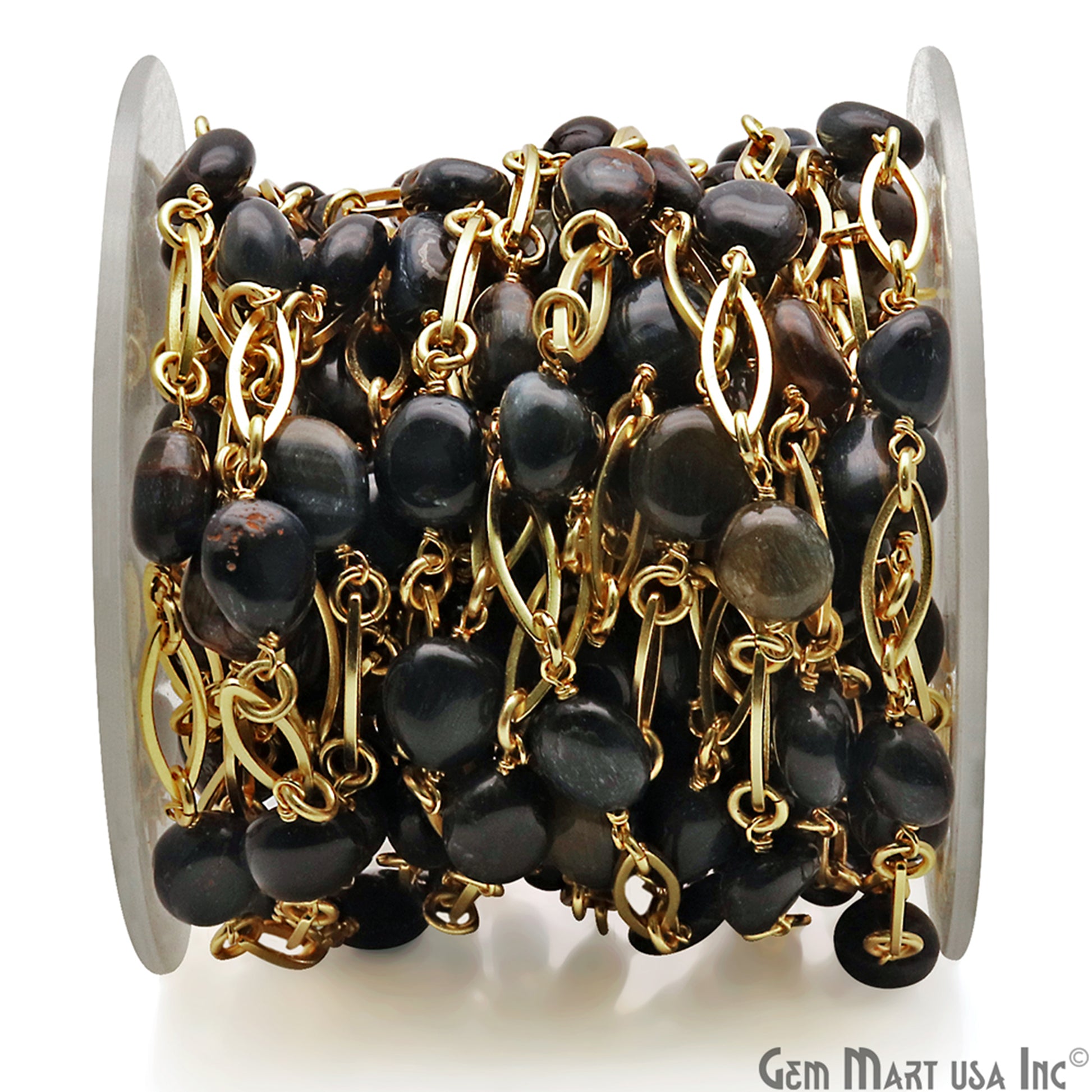Blood Stone With Gold Plated Marquise Finding Rosary Chain - GemMartUSA