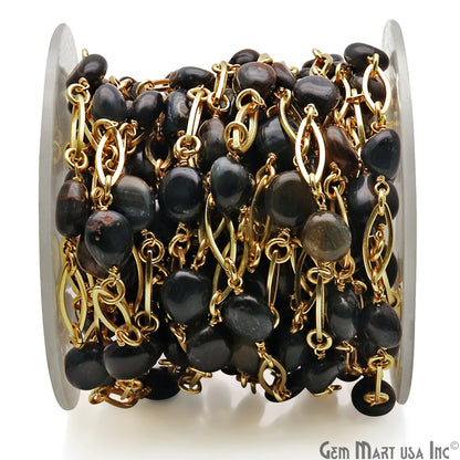 Blood Stone With Gold Plated Marquise Finding Rosary Chain - GemMartUSA