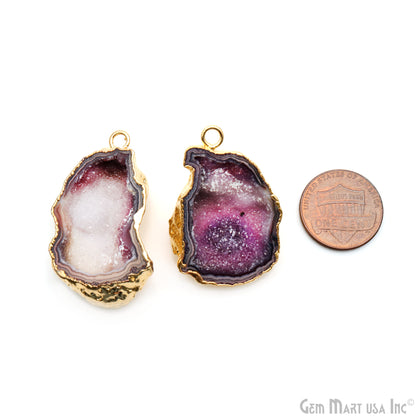 Geode Druzy 40x20mm Organic Gold Electroplated Single Bail Gemstone Earring Connector 1 Pair