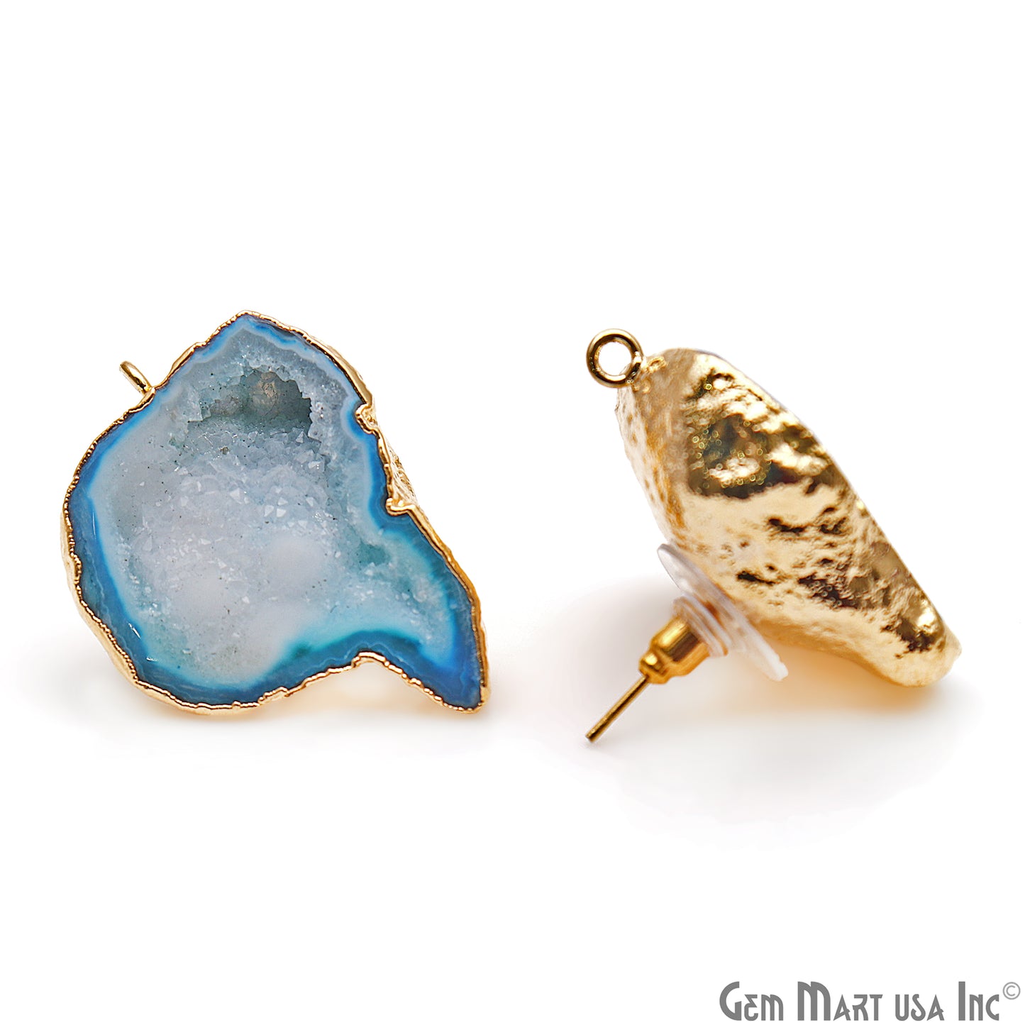 DIY Agate Slice Geode Druzy 25x33mm Gold Electroplated Loop Connector Studs Earrings - GemMartUSA