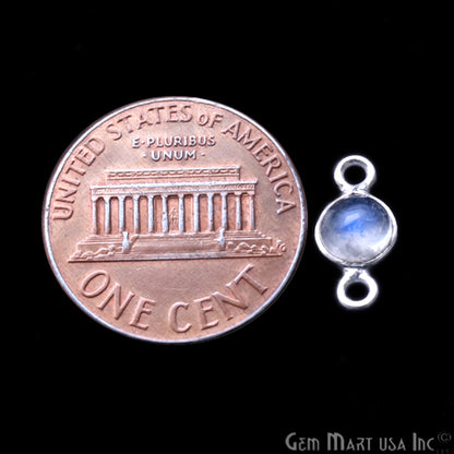 Rainbow Moonstone Cabochon 5mm Round Silver Plated Double Bail Gemstone Connector - GemMartUSA