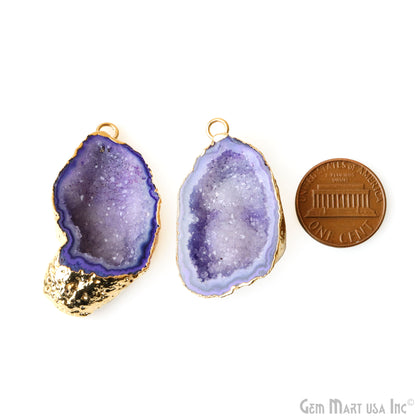 Geode Druzy 22x37mm Organic Gold Electroplated Single Bail Gemstone Earring Connector 1 Pair