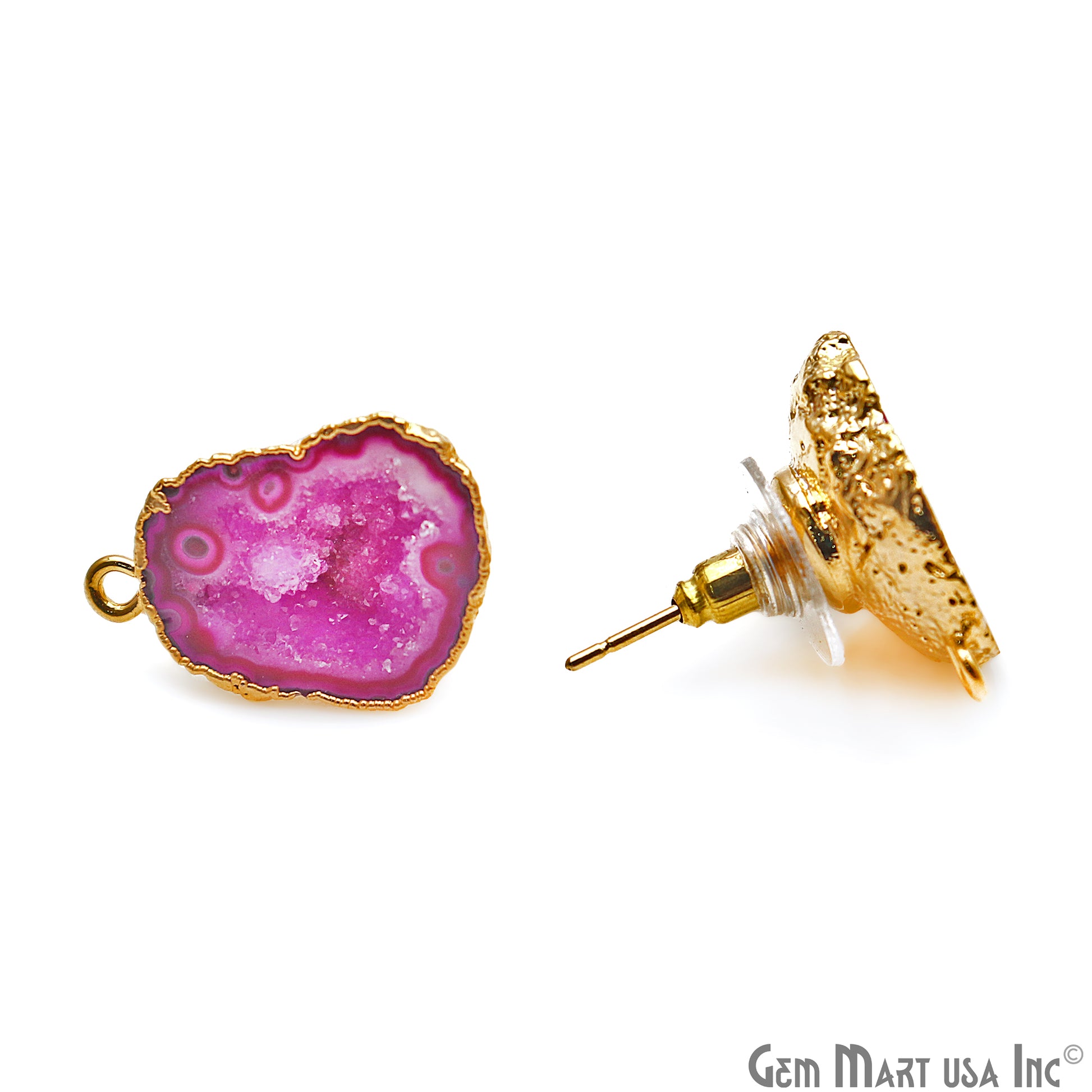 DIY Agate Slice Geode Druzy 21x17mm Gold Electroplated Loop Connector Studs Earrings - GemMartUSA