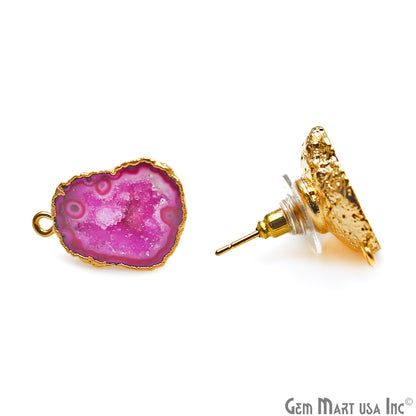 DIY Agate Slice Geode Druzy 21x17mm Gold Electroplated Loop Connector Studs Earrings - GemMartUSA