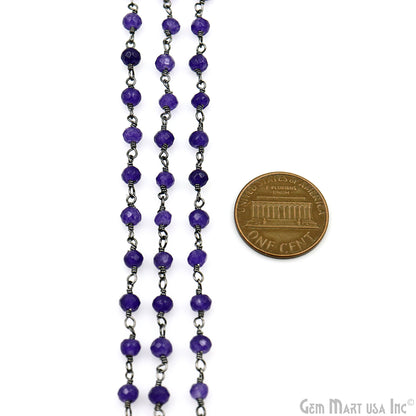 Amethyst Jade Beads Oxidized Wire Wrapped Rosary Chain (763716501551)