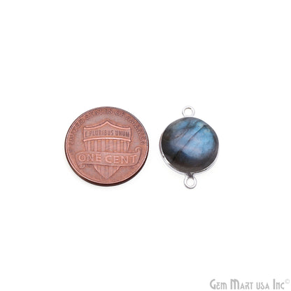 Flashy Labradorite Cabochon 13mm Round Double Bail Silver Plated Gemstone Connector