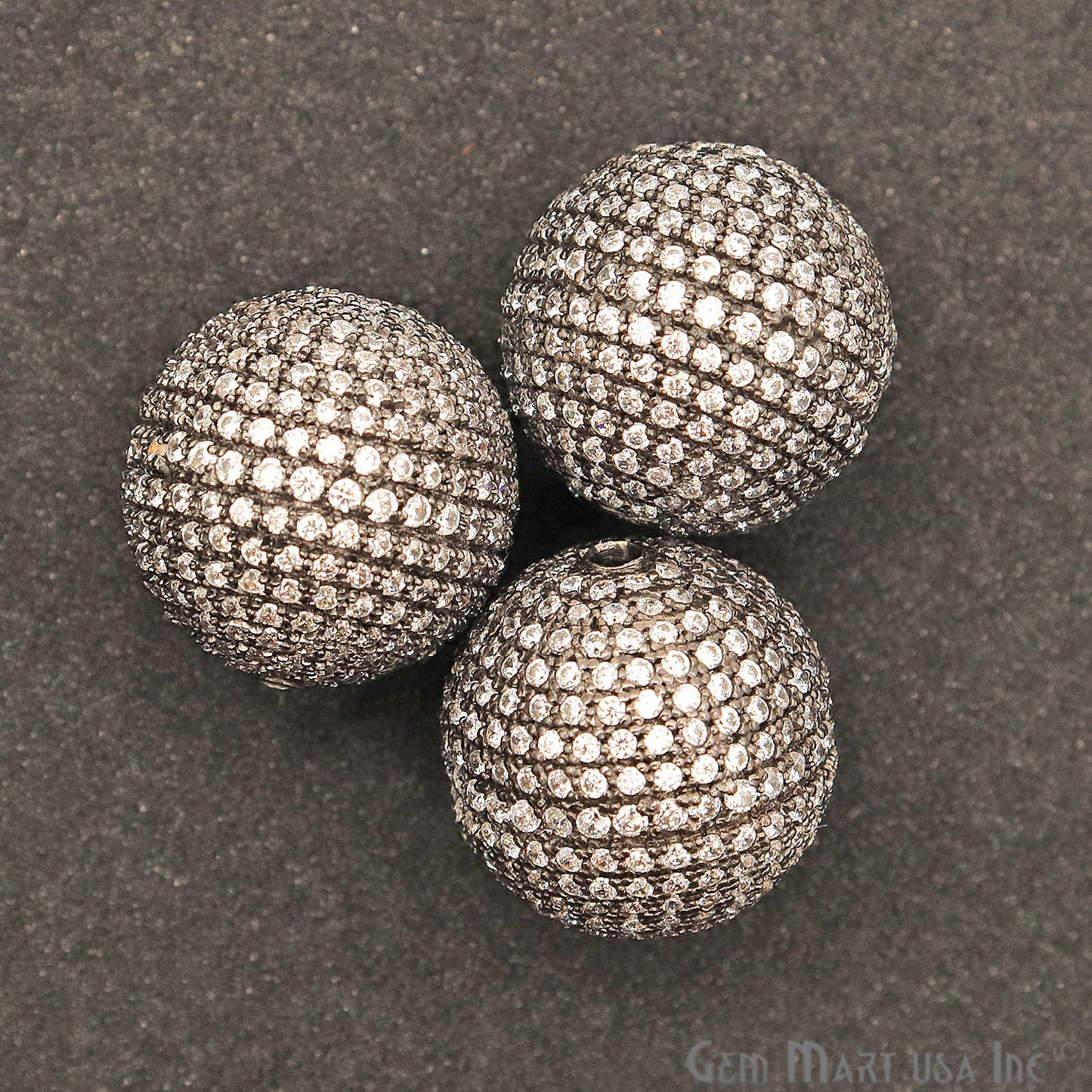 Cubic Zircon Round Beads Ball Silver Charm For Bracelet & Pendants - GemMartUSA