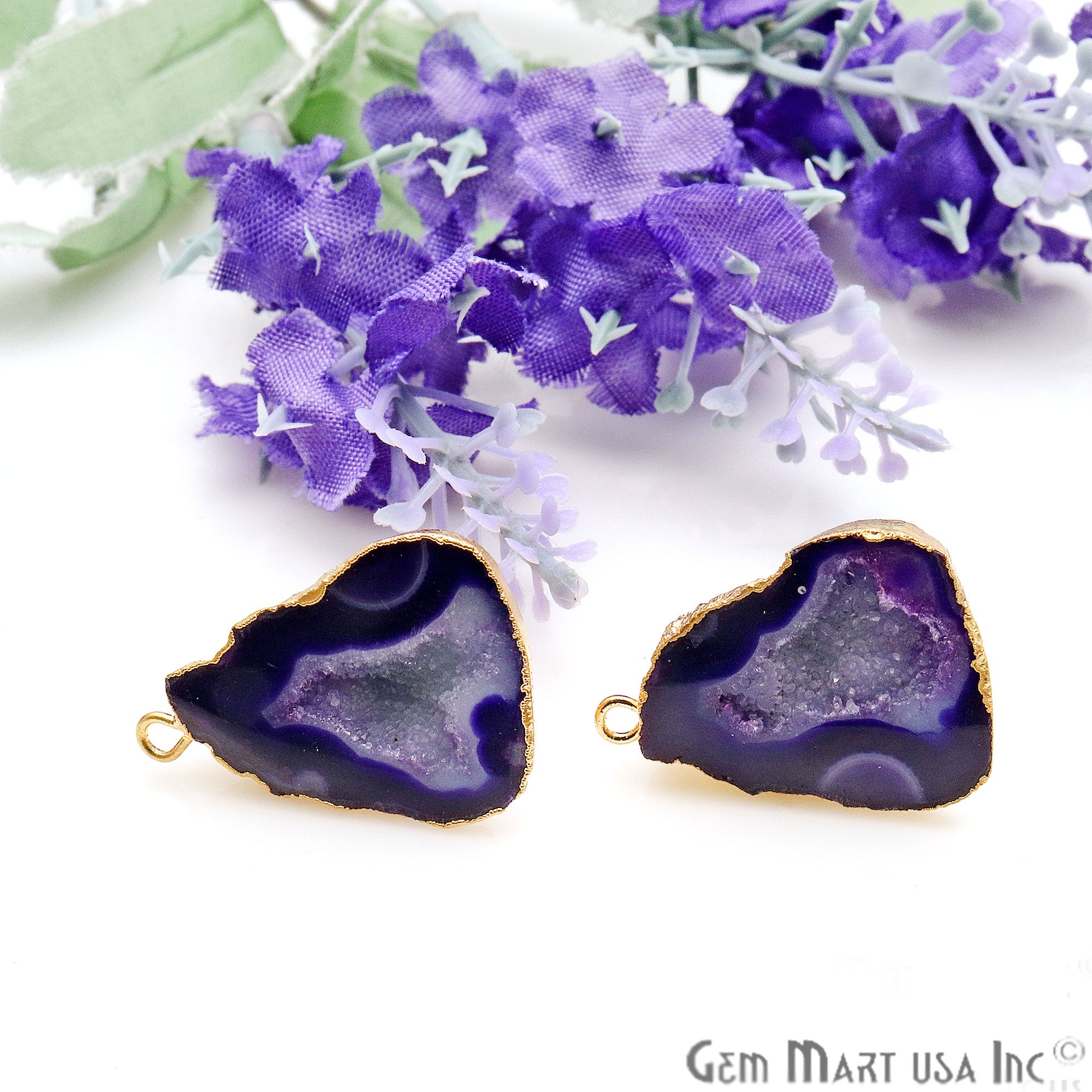 DIY Geode Druzy 27x19mm Gold Electroplated Loop Connector Studs Earrings - GemMartUSA