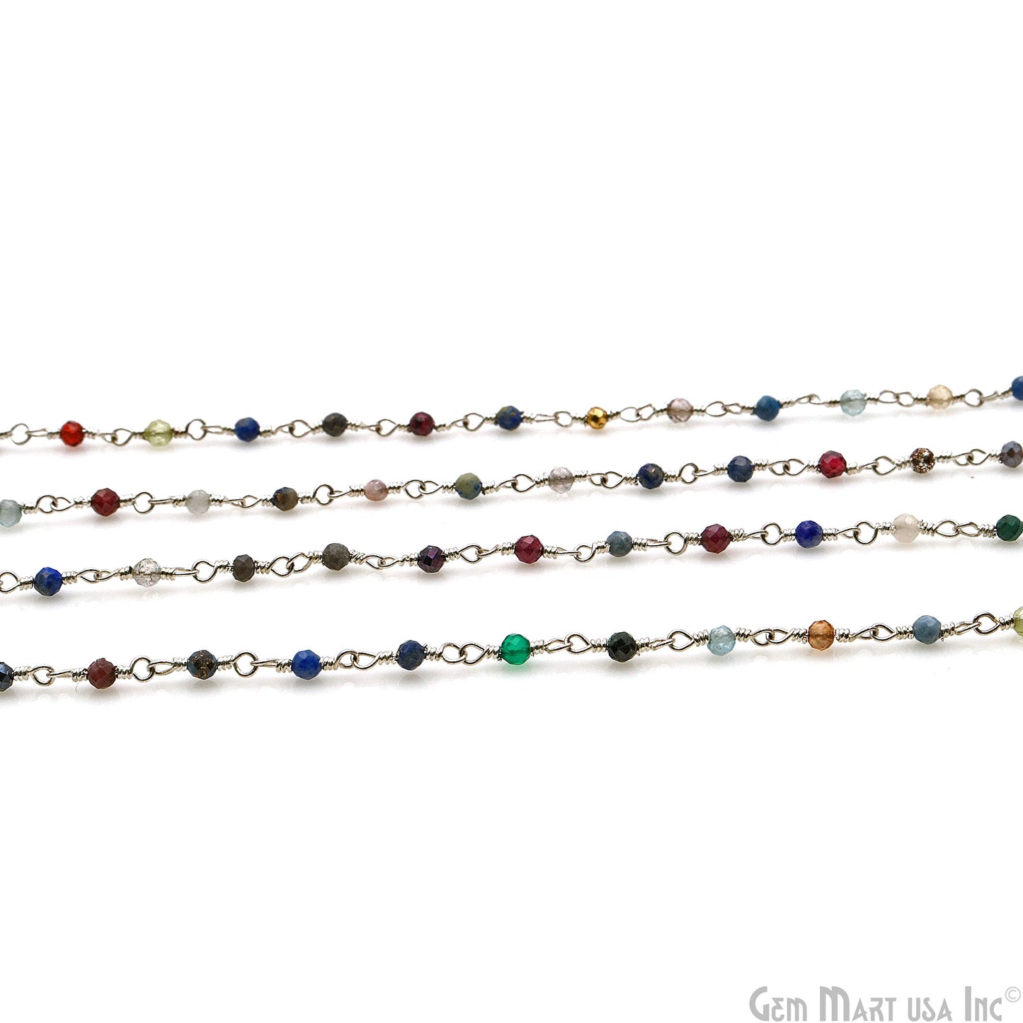 Multi Stone Faceted 2mm Silver Wire Wrapped Rosary Chain