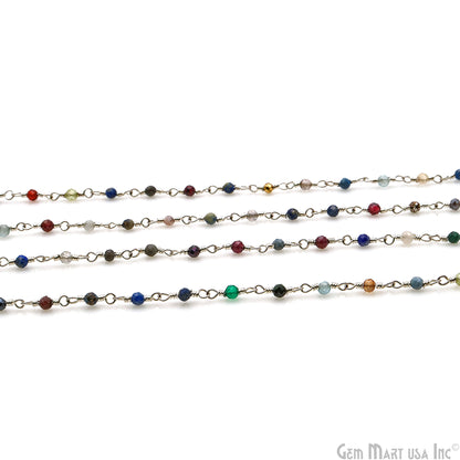 Multi Stone Faceted 2mm Silver Wire Wrapped Rosary Chain