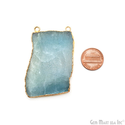 Aquamarine Free Form shape 59x36mm Gold Electroplated Gemstone Cat Bail Connector