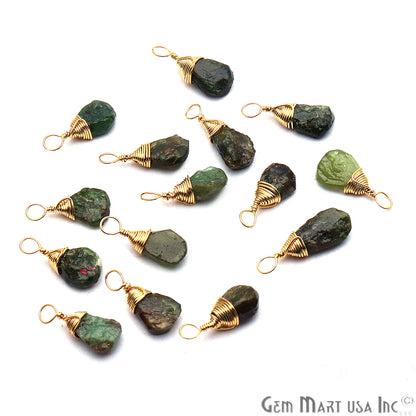 Green Garnet Gold Wire Wrapped 15x7mm Jewelry Making Drop Shape Connector - GemmartUSA