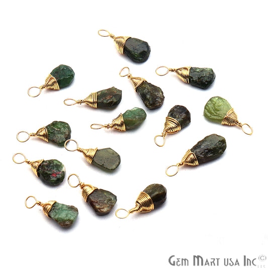Green Garnet Gold Wire Wrapped 15x7mm Jewelry Making Drop Shape Connector - GemmartUSA