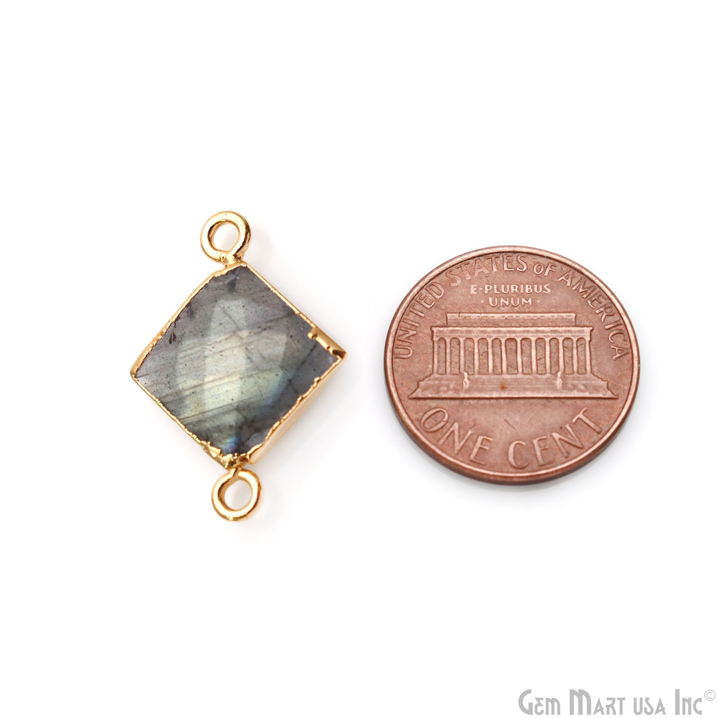 Labradorite 12mm Square Shape Gold Electroplated Gemstone Connector