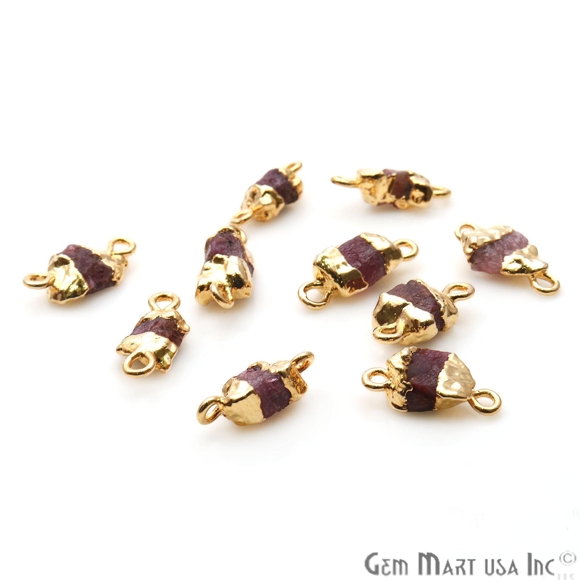 Rough Multi Tourmaline Organic 16x8mm Gold Electroplated Pendant Connector - GemMartUSA
