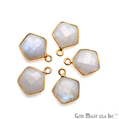 Rainbow Moonstone Pentagon Gold Plated Single Bail 14x11mm Gemstone Connector - GemMartUSA