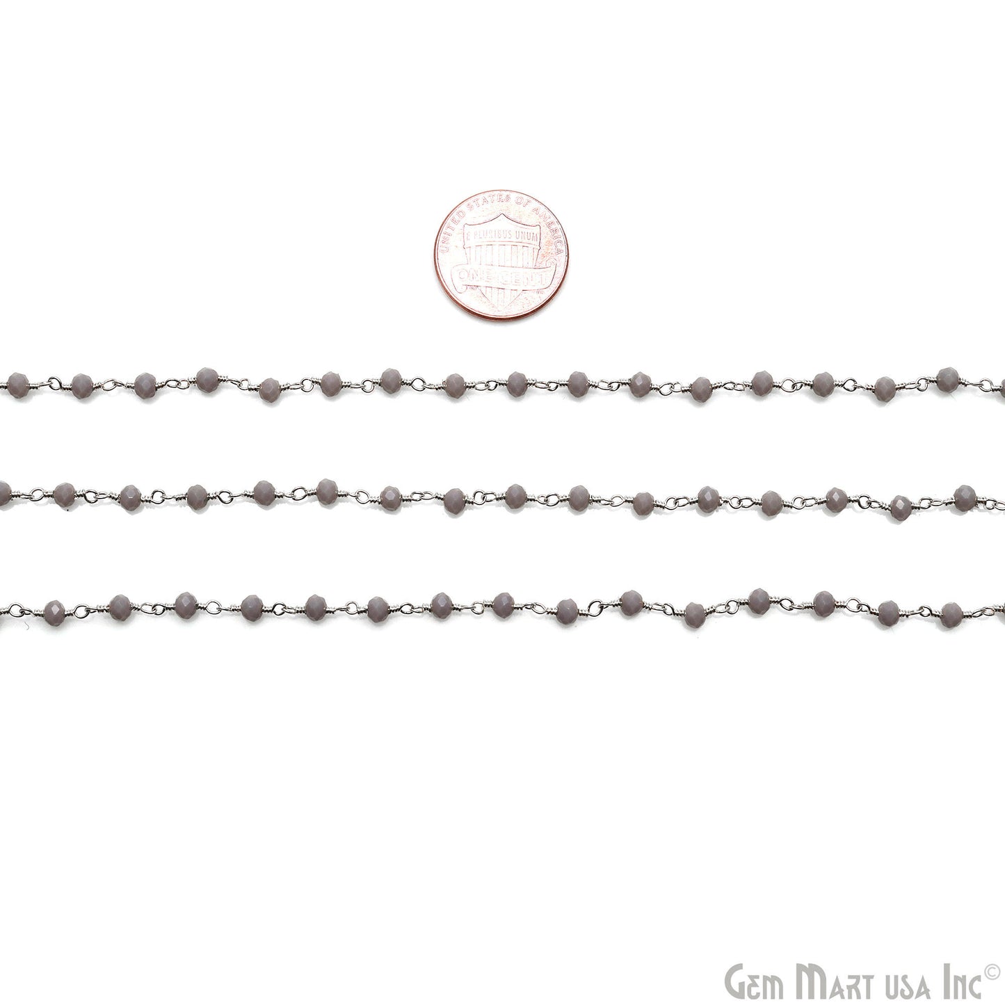 Coated Grey Jade 3-3.5mm Silver Plated Wire Wrapped Rosary Chain