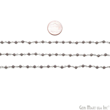 Coated Grey Jade 3-3.5mm Silver Plated Wire Wrapped Rosary Chain